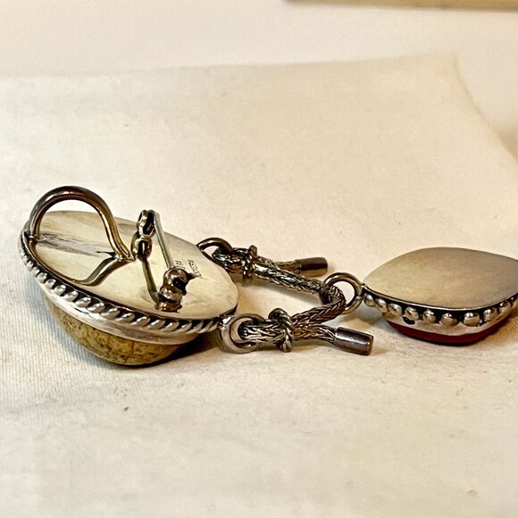 Pin / Brooch AND Pendant * Silver 925 & Polished Stones * Vintage * 2-1/2" Hang - Picture 5 of 5